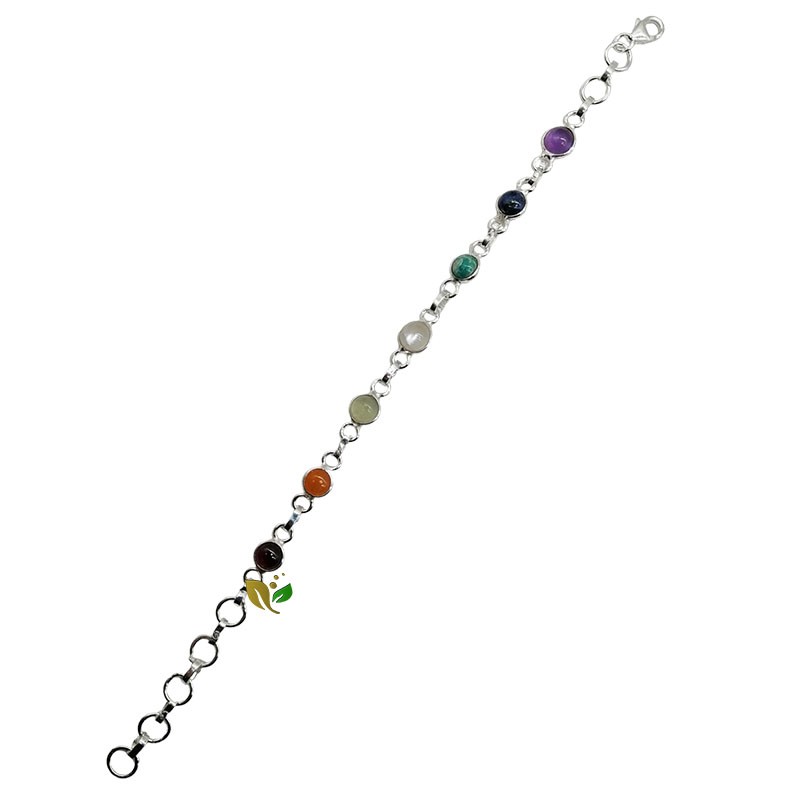 PULSERA DE PLATA   7 CHAKRAS CON MINERALES NATURALES
