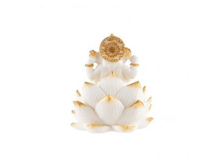 Ganesha Blanco/Dorado 8 cm Sobre Flor