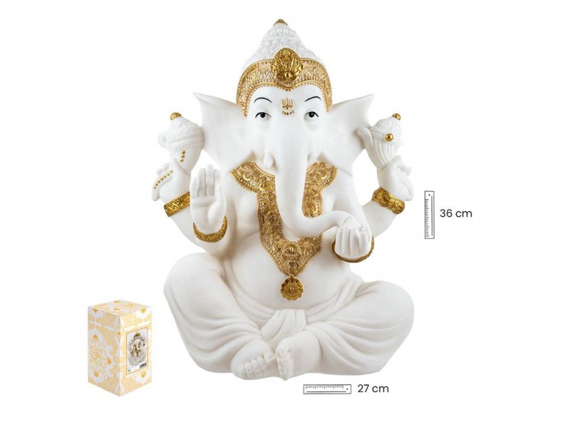 Ganesha Sentada 36 cm Blanco/Oro Ganesha Sentada 36 cm Blanco/Oro