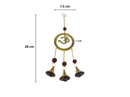 Carrillón de Viento con Símbolo Om, 3 Campanas y Cuentas Rudraksha – 28 cm