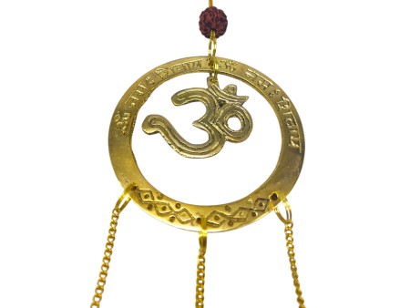 Carrillón de Viento con Símbolo Om, 3 Campanas y Cuentas Rudraksha – 28 cm