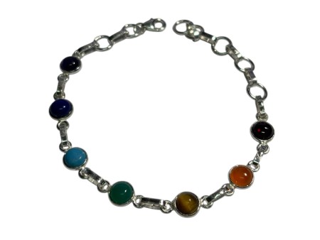 PULSERA DE PLATA   7 CHAKRAS CON MINERALES NATURALES