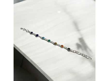 PULSERA DE PLATA   7 CHAKRAS CON MINERALES NATURALES