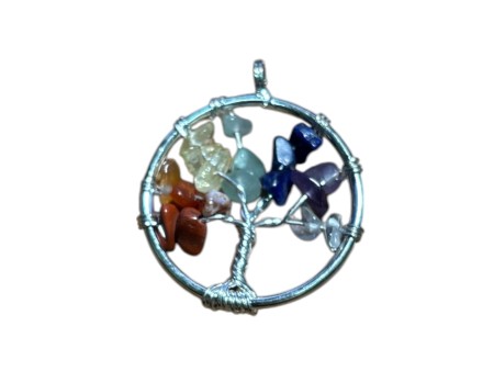 COLGANTE DE ACERO  ÁRBOL DE LA VIDA CON MINERALES SIETE CHACRAS 2 TAMAÑOS